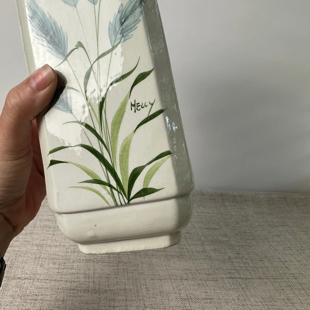 Vintage Ceramiche Nelly Bassano Italy Vase | Hand Painted Botanical Ceramic Vase